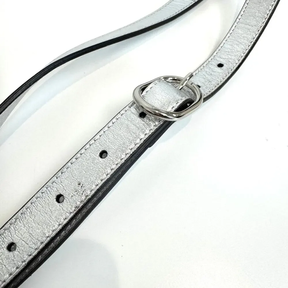 GUCCI Silver Leather GG Logo Oval Blondie Crossbody Bag Metallic Stripe Handbag